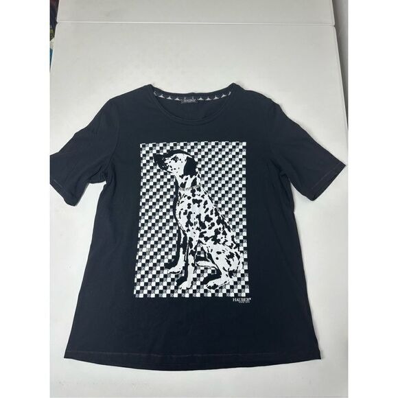 Hauber Women’s Black T-shirt Dolmatin Dog Print Trim metallic Rhinestones Sz 12 - Picture 6 of 13
